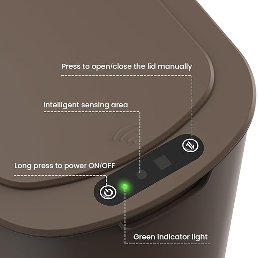 Cesun Automatic Motion Sensor Bathroom Trash Can with Lid, 2.6 Gallon Touchless Trash Bin, Smart Plastic Slim Garbage Can Small Brown Wastebasket for Toilet, Office, rv, Bedroom, Living Room | Motion Sensor, Plastic, Touchless, Odor Control, Smart Garb...