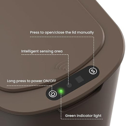 Cesun Automatic Motion Sensor Bathroom Trash Can with Lid, 2.6 Gallon Touchless Trash Bin, Smart Plastic Slim Garbage Can Small Brown Wastebasket for Toilet, Office, rv, Bedroom, Living Room | Motion Sensor, Plastic, Touchless, Odor Control, Smart Garb...