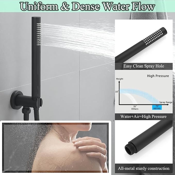 Hand Shower Round Wand Handheld Shower Spray High Pressure Single Function Luxury Hand Showerhead Matte Black
