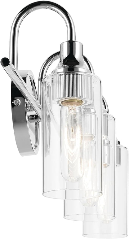 Kichler Kavi 23" 3-Light Vanity Light with Clear Glass in Chrome, Damp Rated, for Bathroom, Powder Room, Over a Mirror, (23" W x 10" H), 55211CH