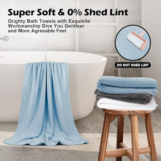 Orighty Bath Towels Pack of 4 (27’’ x 54’’) - Soft Feel Microfiber Bath Towel, Highly Absorbent Microfiber Towels for Body, Quick Drying, Bath Towel Set for Sport, Yoga, SPA, Fitness - Blue