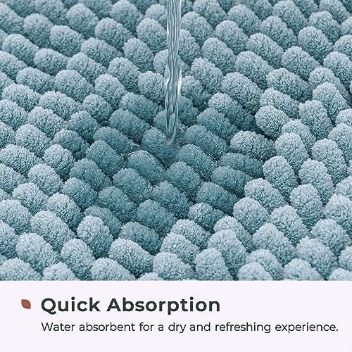FRESHMINT Large Chenille Bathroom Rugs Mat 36”x24”, Non-Slip Bath Mat for Bathroom Floor & Bathtub, Washable Soft Shower Shag Bath Rugs, Soft Fluffy Thick Water Absorbent Microfiber Shower Mat, Blue