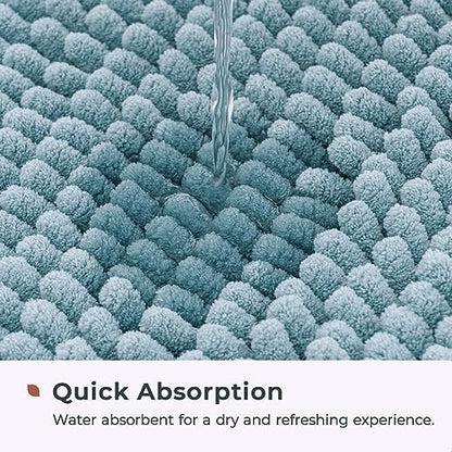 FRESHMINT Large Chenille Bathroom Rugs Mat 36”x24”, Non-Slip Bath Mat for Bathroom Floor & Bathtub, Washable Soft Shower Shag Bath Rugs, Soft Fluffy Thick Water Absorbent Microfiber Shower Mat, Blue