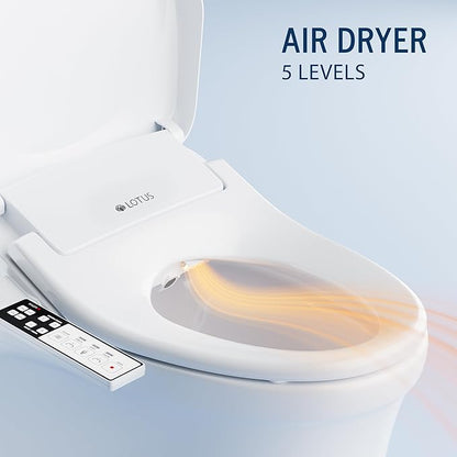 Lotus Bidet ATS-850 Elongated | Slim Heated Toilet Seat with Adjustable Warm Water Wash, Side Control Panel, Stainless Steel Nozzle, Warm Air Dryer, Night Light, Child Mode, Easy Installation