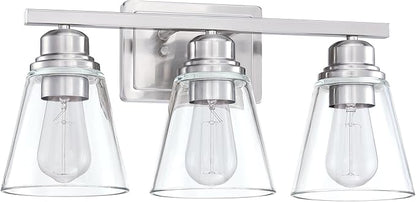 Brushed Nickel 3 Light Vanity Light Set with Hardware - 5 Piece Bathroom Accessories Set