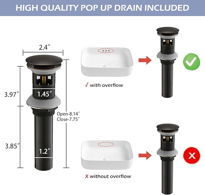 BWE Oil Rubbed Bronze Bathroom Sink Faucet with 1.2 GPM Flow Rate Waterfall Vanity Sink Faucet Single Handle Mixer Tap with Pop Up Drain Stopper Assembly Water Supply Hose