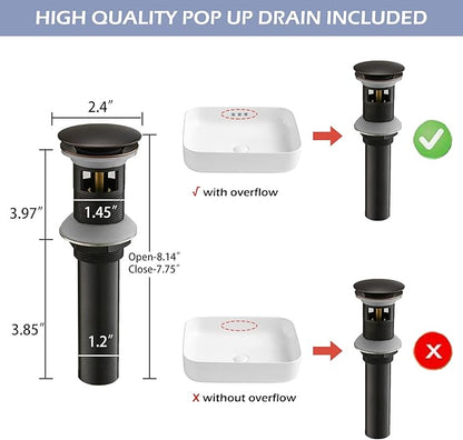 BWE Oil Rubbed Bronze Bathroom Sink Faucet with 1.2 GPM Flow Rate Waterfall Vanity Sink Faucet Single Handle Mixer Tap with Pop Up Drain Stopper Assembly Water Supply Hose