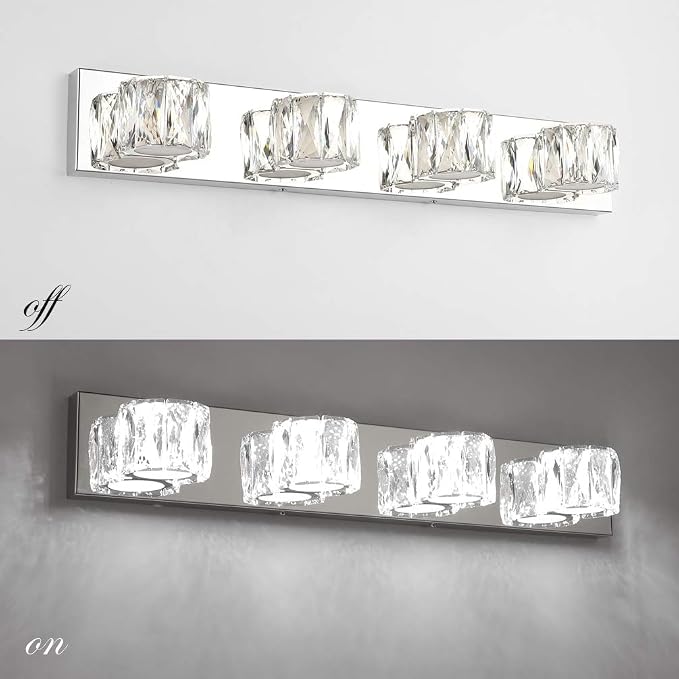 Aipsun 4 Lights Crystal Vanity Lights Over Mirror Modern Vanity Lights for Bathroom LED Light Fixtures,White Light