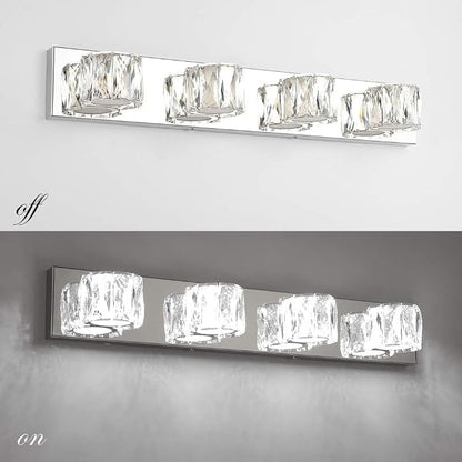 Aipsun 4 Lights Crystal Vanity Lights Over Mirror Modern Vanity Lights for Bathroom LED Light Fixtures,White Light