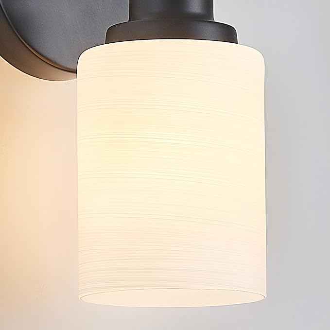 4-Light Bathroom Light Fixtures, Black Vanity Lights for Mirror with Textured Milky White Glass Shade, Modern Kitchen Light Fixtures Wall Sconce Light - E26 Base