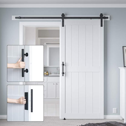 36 x84in MDF Sliding Barn Door with 6.6ft Barn Door Hardware Kit & Handle | White Solid Barn Door Slab Covered with Water-Proof PVC Surface, Pre-Drilled Holes Easy Assembly, H-Frame