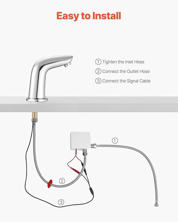 VEVOR Touchless Bathroom Sink Faucet, Automatic Motion Sensor Restroom Toilet Faucet Cold Water with Hole Cover Plate, Battery Operated for 9/16 in Pipe Commercial Lavatory,Chrome Plated Silver G112M