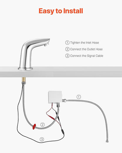 VEVOR Touchless Bathroom Sink Faucet, Automatic Motion Sensor Restroom Toilet Faucet Cold Water with Hole Cover Plate, Battery Operated for 9/16 in Pipe Commercial Lavatory,Chrome Plated Silver G112M