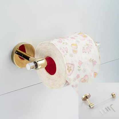 SHUNLI Bathroom Accessories Hardware Set 4 Pieces Wall Mounted,Towel Rack+Hand Towel Holder+Toilet Paper Holder+Hook,Brass and Acrylic,Gold Towel Bar Set