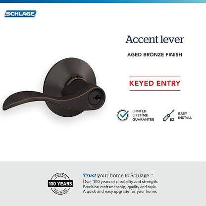 Schlage F51A ACC 716 Accent Door Lever, Keyed Entry Lock, Aged Bronze
