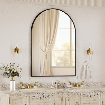 BEAUTYPEAK 30"x40" Arch Bathroom Wall Mirror, Black | Wall Mounted Vanity Metal Frame Mirror for Bedroom, Entryway, Living Room, Fireplace