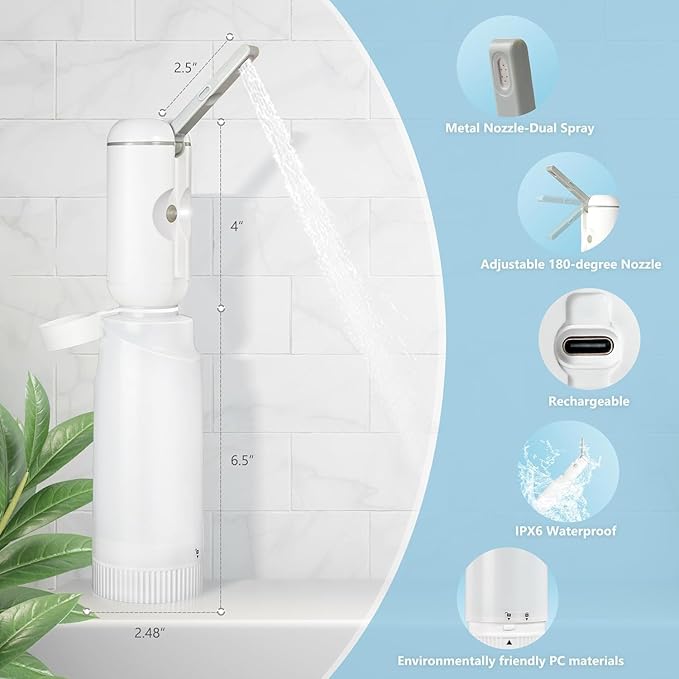 Portable Bidet for Travel, 500ml Travel Bidet, Bidet Sprayer with Peri Bottle for Women/Man, Handheld, Rechargeable Electric Bidet High Pressure, Douche Bottle for Postpartum, Hemorrhoid (White)