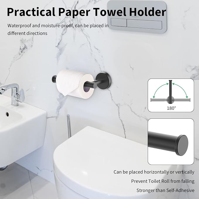 Newfun 10 Pieces Matte Black Bathroom Hardware Set 24 Inch | Include 24 inch Towel Bar, Robe Hook, Toilet Paper Holder, Stainless Steel Bathroom Accessories Set for Bathroom Wall Mounted