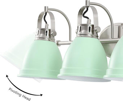 JONATHAN Y 25.5" Mint Green/Nickel 3-Light LED Vanity Light, Adjustable Wall Sconce for Bathroom Mirror, Farmhouse Bohemian Kitchen Light, Iron Black Bell Shade (JYL1116C)