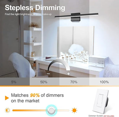 VOLISUN Modern Bathroom Vanity Light 23.6 inch, 14W Dimmable 5CCT Led Bathroom Light Fixture Over Mirror, Black Bar Vanity Light for Bathrooms Mirror Cabinets Bedroom-ETL Certificated