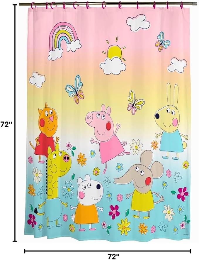 Peppa Pig 13-Piece Shower Curtain Set, 72 x 72 Inch Fabric Curtain with Hooks, Bathroom Decor, Machine Washable, (100% Officially Licensed Product) by Franco Collectibles