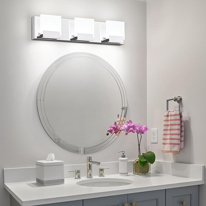 Chrome Bathroom Vanity Lights - 3 Light Modern Bathroom Light Fixtures - LED Vanity Lighting Fixtures 6000K Cool Whtie