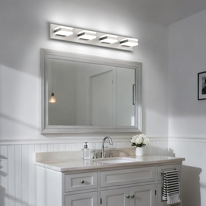 PRESDE 4-Light LED Bathroom Light Fixtures Brushed Nickel Vanity Light for Bathroom Modern Bath Wall Lighting Over Mirror