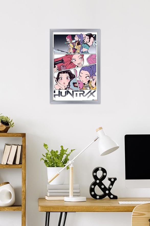 Trends International Netflix KPop Demon Hunters (2025) - Huntrix Manga Panels Wall Poster, 22.4L x 14.7W, Silver Framed Version