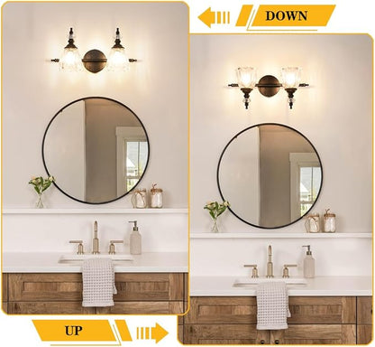 Matte Black Vanity Light, Farmhouse Bathroom Light Fixtures, 2 Light Bathroom Vanity Lights, Flower Glass Shade Wall Sconce Lighting