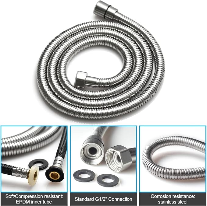 Brushed Nickel Dual Modes Brass Shower Wand High Pressure 7 Inch Brushed Finish Shower Head Sprayer Hand 2 In 1 Function Handheld Shower Head Set with 59 Inch Hose, Bracket