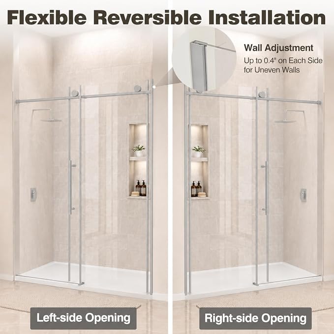 60" W x 73" H Single Sliding Glass Shower Door, Chrome Finish | Frameless Water Repellent Bypasss Walk-in Bathroom Door, 5/16" (8mm) SGCC Tempered with Explosion-Proof Film, Nano Coating
