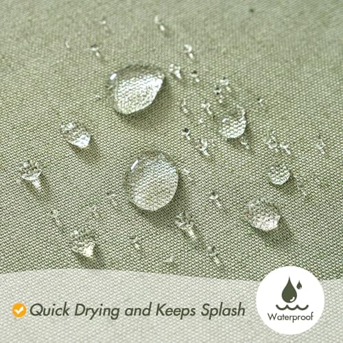 MIULEE Linen Buttonhole Fabric Shower Curtain Sage Green 72*80 Metal Hooks