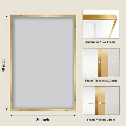 Koonmi Gold Mirrors for Wall, 30x40 Inch Bathroom Mirror, Rectangular Wall Mirror for Living Room Bedroom Bathroom, Hangs Horizontally or Vertically