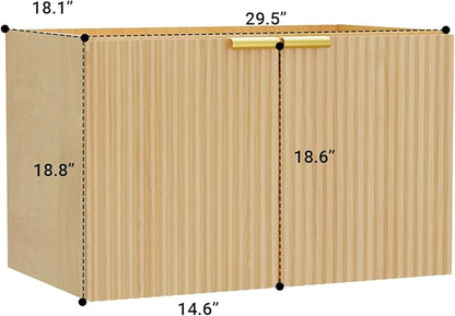 Modern Bathroom Vanity Without Sink, Floating Wall Mount Cabinet with Wavy Textured Doors, Waterproof Storage for Small Bathroom, Soft-Close Design, Nature Wood (Nature Without Sink, 30")