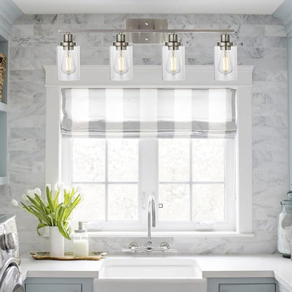 MELUCEE Bathroom Light Fixtures Brushed Nickel 4 Heads with Clear Glass | Modern Vanity Lights Wall Sconce with Clear Glass Shade for Hallway Kitchen Bedroom Living Room (Patent No.: US D963914 S)