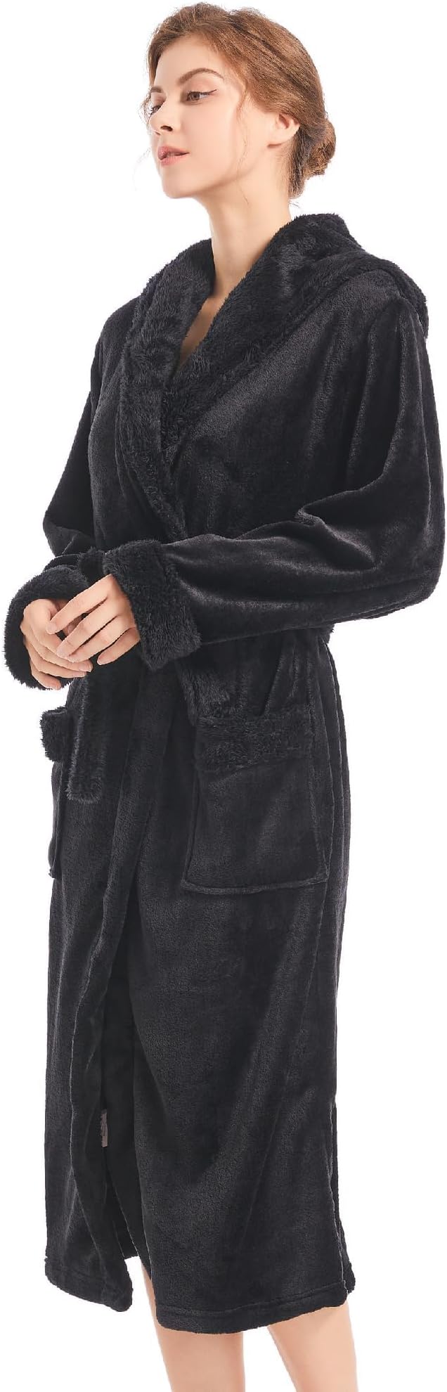 Inner Wish Women Hooded Plush Robe, Fleece Highly Absorbent Cozy Warm Bathrobe