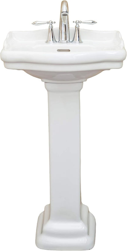 Roosevelt Bathroom Pedestal Sink – 18-Inch Small Pedestal Sink, Durable Vitreous China Ceramic with 4 Inch 3-Hole Bathroom Sink Faucet – Ideal for Modern Bathrooms