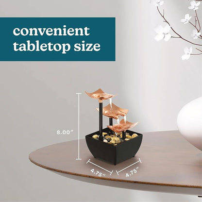 Homedics Tabletop Water Fountain, 3 Tier Indoor Waterfall Fountain | with Natural River Rocks, Quiet Pump for Relaxation, Zen Home & Office Desk Décor, AA Battery Powered