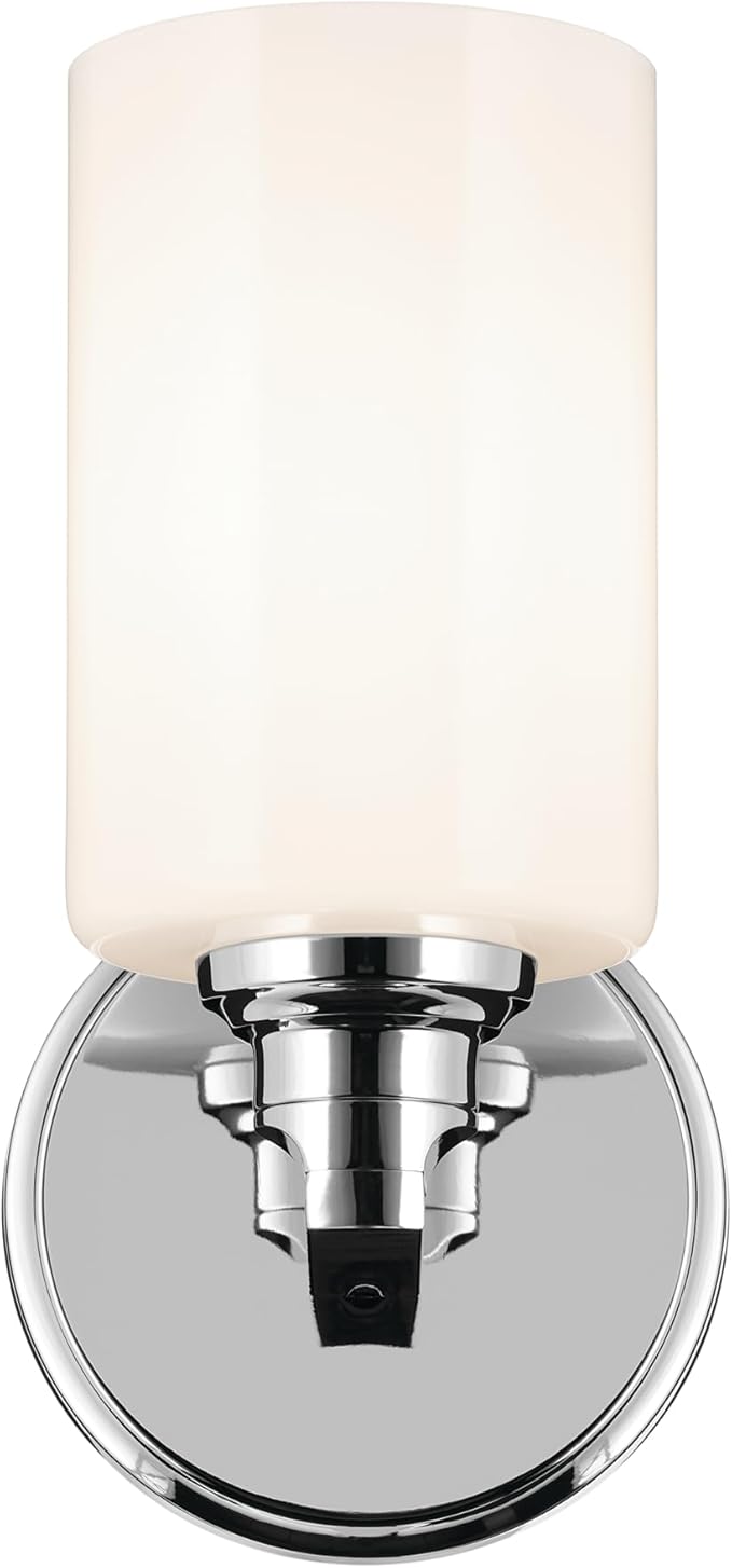 Kichler Gioe 5" 1-Light Wall Sconce with Opal Glass in Chrome, Damp Rated, for Powder Room, Bathroom, Kitchen, Hallway, Bedroom, Fireplace, (5" W x 9.5" H), 55224CH