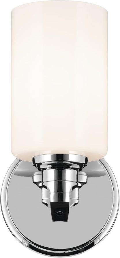 Kichler Gioe 5" 1-Light Wall Sconce with Opal Glass in Chrome, Damp Rated, for Powder Room, Bathroom, Kitchen, Hallway, Bedroom, Fireplace, (5" W x 9.5" H), 55224CH