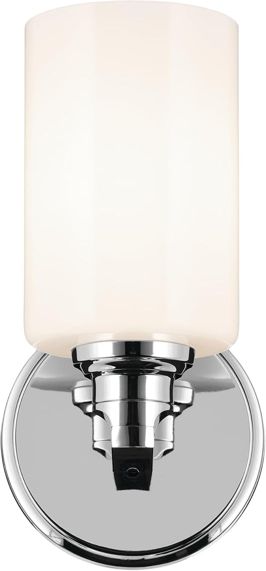 Kichler Gioe 5" 1-Light Wall Sconce with Opal Glass in Chrome, Damp Rated, for Powder Room, Bathroom, Kitchen, Hallway, Bedroom, Fireplace, (5" W x 9.5" H), 55224CH