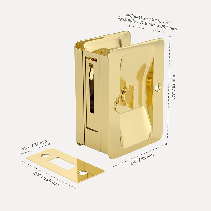 Richelieu | Onward Privacy Lock Pocket Door Pull, Rectangular, Brass