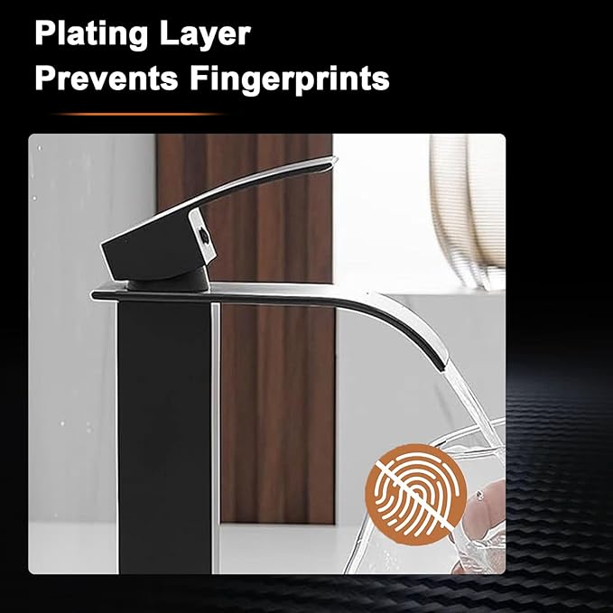 Vessel Sink Faucet Waterfall Bathroom Faucet Matte Black Stainless Steel Tall Single Handle One Hole Deck Mount Bowl Vanity Sink Faucet with Pop-up Drain Stopper