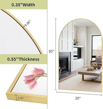 BEAUTYPEAK 20"x30" Arch Bathroom Wall Mirror, Gold | Wall Mounted Vanity Metal Frame Mirror for Bedroom, Entryway, Living Room, Fireplace