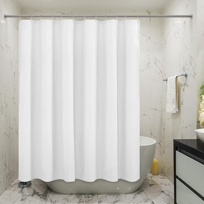 Embossed Microfiber Long Shower Curtain Liner 71 x 75, White | Machine Washable, Bottom Magnets, Water Repellent, 71x75 Inches Soft Fabric Shower Curtain for Bathroom