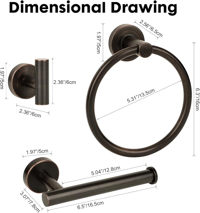 4 Piece Oil Rubbed Bronze Stainless Steel Bathroom Hardware Set Include Hand Towel Ring, Toilet Paper Holder,and 2 Robe Towel Hooks,Bathroom Accessories Set Oil Rubbed Bronze