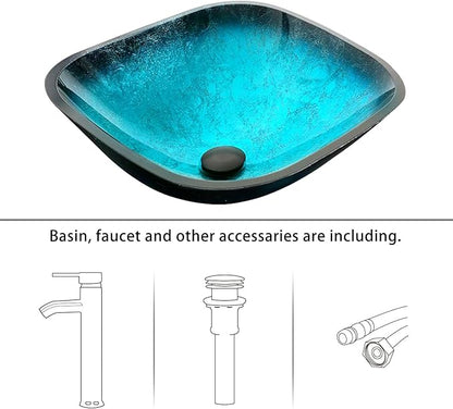LUCKWIND 72" Double 24-in Bathroom Vanity with Sink Combo, Elegant Series with Two 12.6-in Side Cabinets, Painted Frame, Including Turquoise Square Sinks, Faucets Without Mirrors, Black