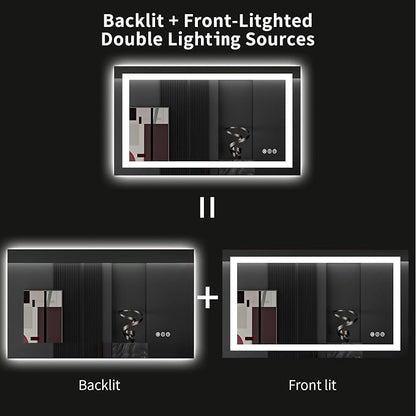 LOAAO 40"X24" LED Bathroom Mirror with Lights, UL Listed | Anti-Fog, Dimmable, 3 Color Temperature, Backlit + Front Lit, Memory Function, Tempered Glass