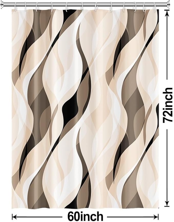 Cream Shower Curtain, Modern Abstract Cream and Grey Striped Shower Curtain Set for Bathroom Waterproof Polyester Shower Curtain with Hooks, 60x72 Inch