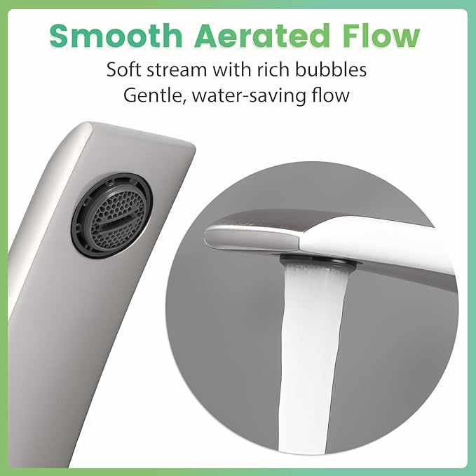 Bathroom Sink Faucet Modern Single Hole 1-Handle Faucet, Brushed Nickel Solid Brass Faucets, Mount Curved Lavatory Faucets Mixer Tap